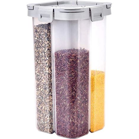 Boîte à céréales hermétique transparente de 2,3 L avec couvercles et compartiments pour céréales, sucre, farine, riz, noix, en-cas (1/5)