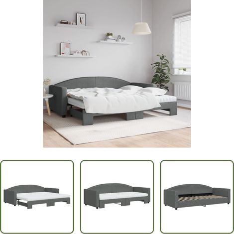 vidaXL Couchbett - Tagesbett Ausziehbar mit Matratzen Dunkelgrau 90x200 cm Stoff (1/5)