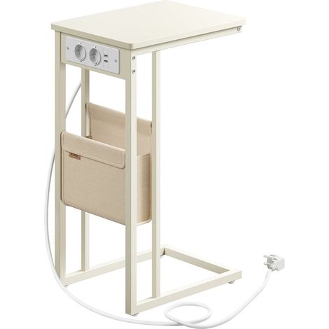 Tavolino/comodino 30 x 40 x 62 cm con multipresa tavolino a C per piccoli spazi 2 porte USB e prese piedini regolabili per camera da letto/soggiorno bianco 120007573