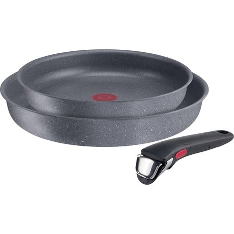Lagostina Ingenio Mineralis Eco Set Padelle Antiaderenti in Alluminio 100% Riciclato, Adatto all’Induzione, 3 Pezzi, Batteria di Pentole con 2 Padelle Ø 24 e 28 cm e Manico Removibile (1/4)
