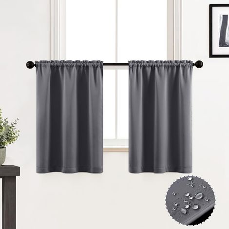 Petits Rideaux de fenêtre pour Salle de Bain, Rideaux de Cuisine imperméables Courts et occultants de 60 cm de Long pour café, Gris (1/5)