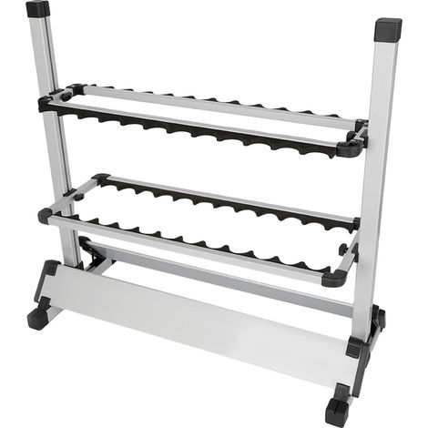 Soporte para cañas de pescar, diseño independiente, organiza 24 cañas, color plata y negro. (1/2)