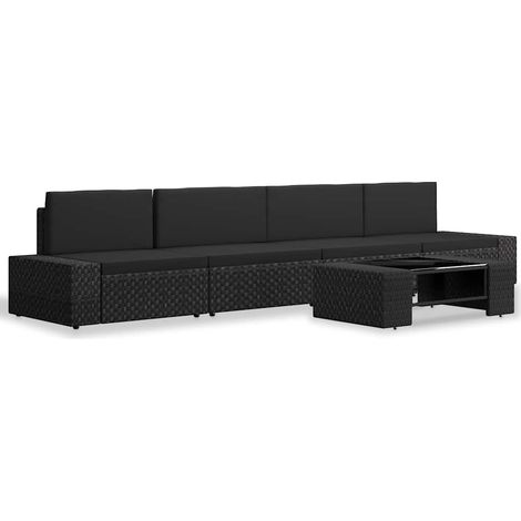 Maison Exclusive - 5-tlg. Garten-Lounge-Set Poly Rattan Schwarz (1/5)