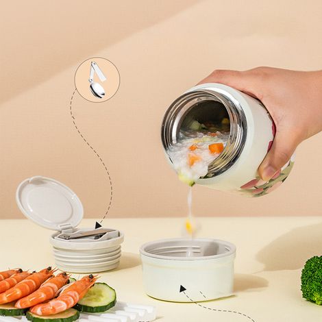 Boîte isotherme à motif floral, 450 ml, en acier inoxydable, beige, idéale pour l'école. (1/5)