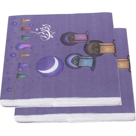 40 feuilles de serviettes en papier, mouchoirs en papier, motif Ramadan, 4 épaisseurs, haute absorption, pour dîner de fête, violet (1/5)
