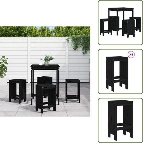 Mobili da esterno - vidaXL Set Bar da Giardino 5 pz Nero in Legno Massello di Pino - Legno massello di pino
