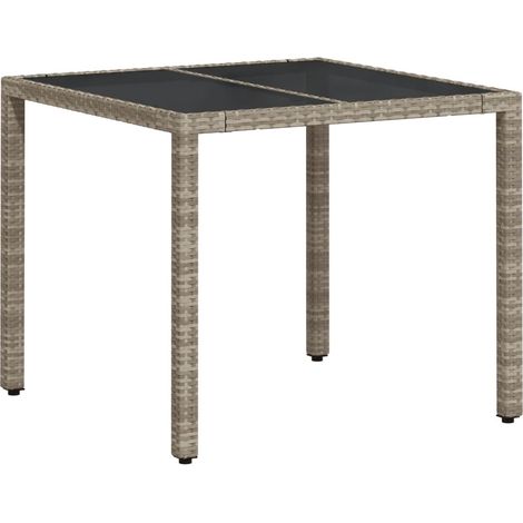 Table de jardin avec dessus en verre gris clair résine tressée (1/5)