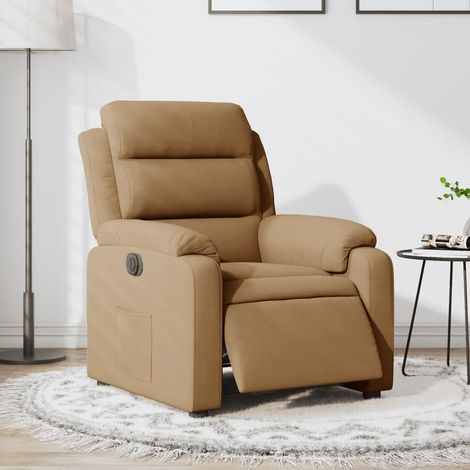 Fauteuil inclinable électrique en velours marron avec moteur, dossier et repose-pied réglables, poche latérale, confort d'assise (1/5)