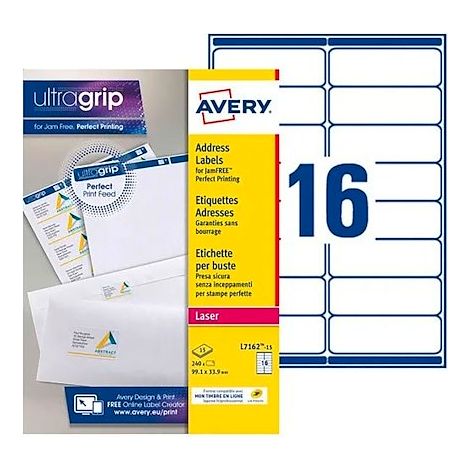 Étiquettes adresses expédition laser 99,1 x 33,9 mm Avery L7162-15 - Boîte de 240 (1/5)