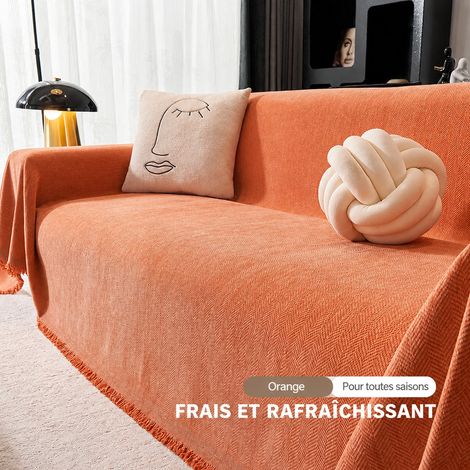 Jeté de canapé chenille motif chevrons orange 180 x 300 cm orange 300cm 50 × 30 × 8 cm 2,7 kg – Livraison gratuite