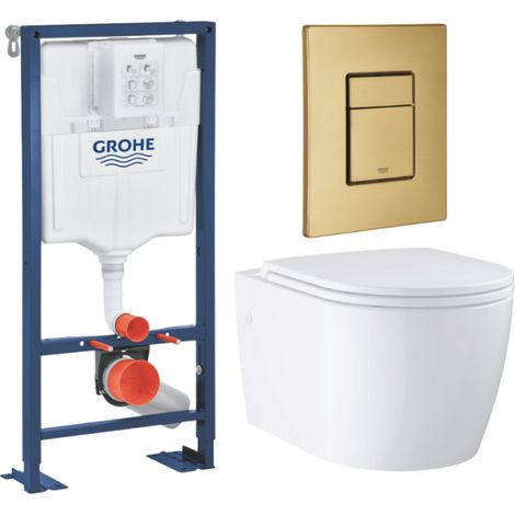 Pack WC suspendu GROHE sans bride caréné + Abattant Start + Bâti-support autoportant + Plaque commande Cool Sunrise (1/4)