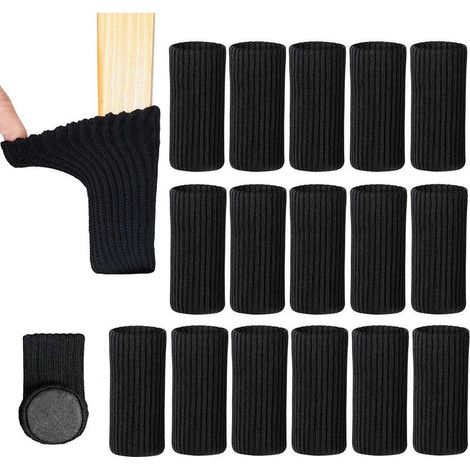 Couvre-pieds de chaise - 24 pièces - Chaussettes en feutre pour pieds de chaise - Bandes adhésives intégrées - Noir - Protections de sol pour meubles (1/5)