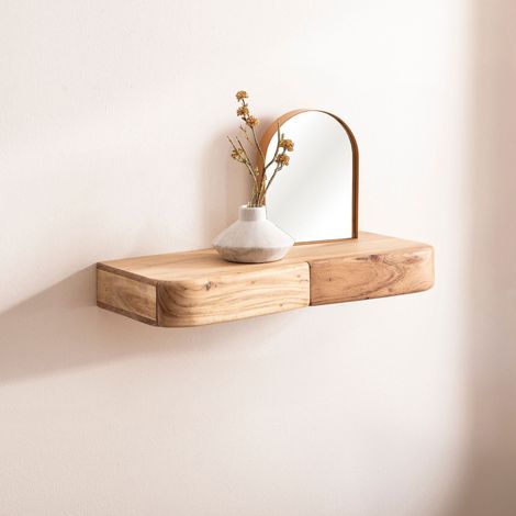Etagère organique suspendue 2 tiroirs 60 cm en acacia laqué - GRIKA (1/5)