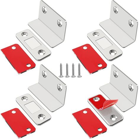 Juego de 4 imanes ultrafinos en forma de L para puertas, adhesivos y atornillables, cierre magnético potente para muebles, cajones y caravanas. (1/5)