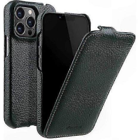 Coque iPhone 12 Pro en cuir de vache véritable, rabat vertical effet litchi, protection intégrale avec texture premium (1/5)