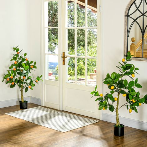Lot de 2 plants artificiels de citron et d'orange, 120 cm de haut, pour l'intérieur, avec pot.