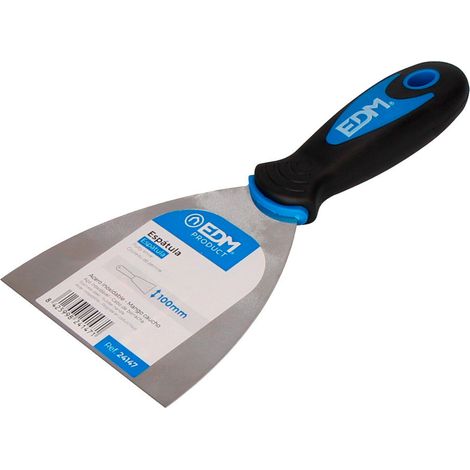 EDM – Spatule professionnelle 100 mm – Manche en caoutchouc pour prise confortable – Lame en acier inoxydable pour durabilité – Pour plâtrage et peinture (1/2)