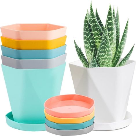 6 pezzi vasi da fiori in plastica, 13 cm vaso da fiori colorato controllo delle radici piantine fioriera stile nordico vasi da giardino con sottovaso per fiori erbe succulente (6 colori)