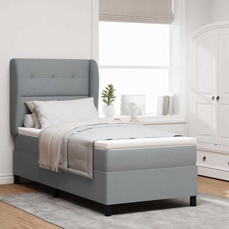 Boxspringbett mit Matratze Hellgrau 90 x 200 cm Stoff