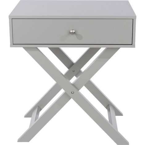 X Leg 1 Drawer Petite Bedside Cabinet - MDF - 55 x 40 x 60 cm - Grey (1/4)