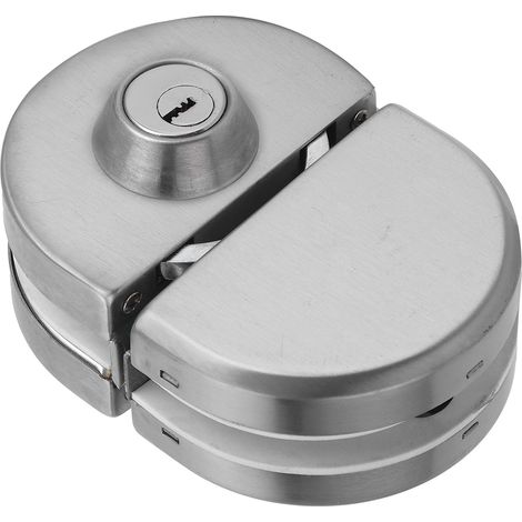 Serrure de porte en acier inoxydable pour verre de 10 à 12 mm d'épaisseur, serrure coulissante à pousser-tirer avec 3 clés pour usage domestique. (1/5)