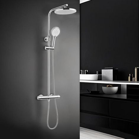 Duschsystem mit Thermostat, 25cm Regendusche, 3 Strahlarten Handbrause, höhenverstellbar (1/5)
