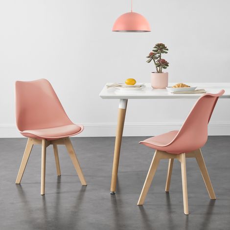 [En.Casa] – Lot de 2 chaises de salle à manger similicuir rose – Structure en hêtre – Hauteur d'assise 46 cm – Capacité 120 kg par chaise (1/7)