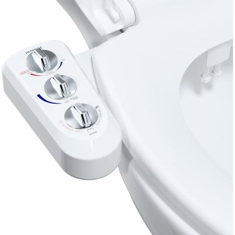 Pulverisateur de Siège de Toilette pour Bidet Autonettoyant avec Double Buse Jet d'Eau Chaude et Froide Té Fourni et Le Long Flexible (Recoupable) (1/5)
