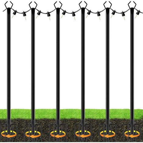 6 pièces de poteaux d'éclairage 3M pour l'extérieur, poteaux métalliques avec fourche pour suspendre des lumières, pour terrasse, pergola, jardin, cour (1/5)