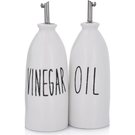 Set mit 2 Flaschen für Öl und Essig, 450 ml, Porzellan, Olivenöl, Duka (1/5)