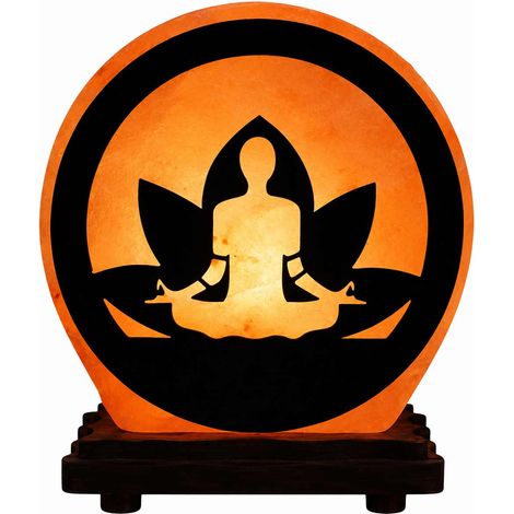 Lampe ronde Zen en Sel de lHimalaya motif Lotus Yoga