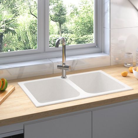 vidaXL Évier de cuisine Blanc 76 x 48 x 30 cm Quartz et résine (1/5)