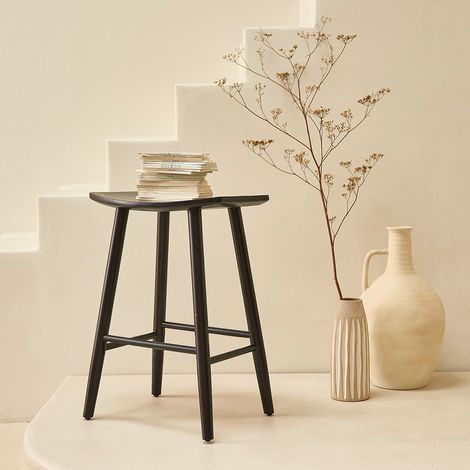Tabouret en teck massif noir 65 cm (1/5)