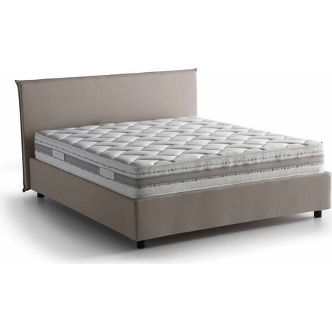 Talamo Italia Cama matrimonial Brenda, Cama contenedor con revestimiento de tela, 100% Made in Italy, Apertura frontal, con colchón Cm 160x200 incluido, Tórtola, con embalaje reforzado