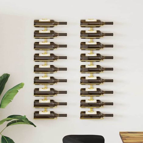 Lot de 2 Casiers vin mural Étagère à bouteille - Casier à vin pour 9 bouteilles Doré Fer BV618564 - BonneVie (1/4)