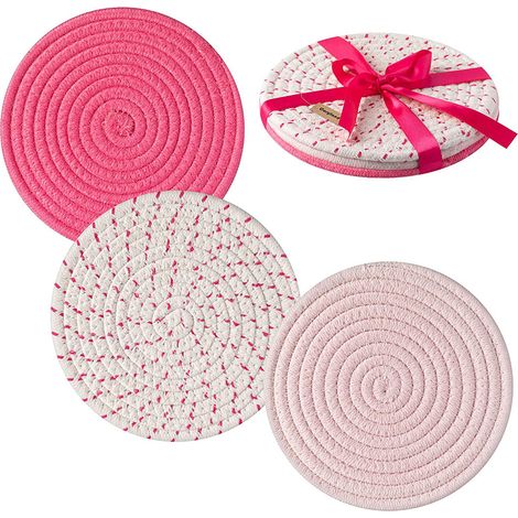 Sous-plat - Hot Pad - Porte-pot En Coton 100 % Naturel - Diamètre 18 Cm - Épaisseur 8 Mm - Pour Cuisinière Et Pâtisserie - Lot De 3 (1/5)