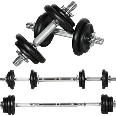 2 In 1 Hantelnset Verstellbares Dumbbellset 20 Kg, Kurzhantel & Langhantel Mit Verbindungsrohr, Rostfrei, Anti-Rutsch