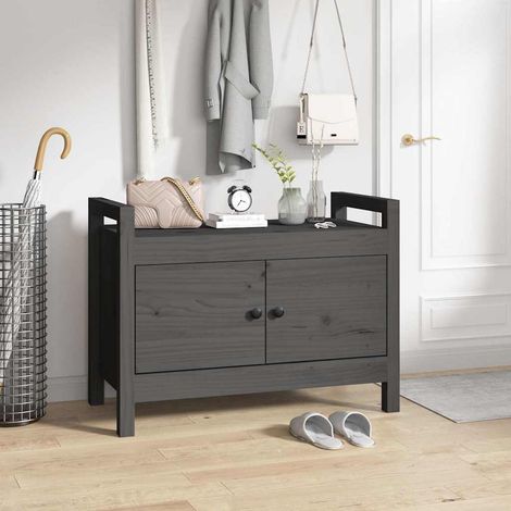 vidaXL Banco de recibidor madera maciza de pino gris 80x40x60 cm (1/5)