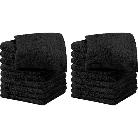 Set 18 Pezzi Lavette Asciugamani Viso Mani 100% Cotone 490 Gsm 30x30 Cm Bagno Bidet Vari Colori Morbide Assorbenti Asciugamano Spugna Ospite Nero - 30x30 cm