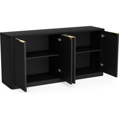 Credenza moderna nera 150 cm con design ondulato, 4 ante, in MDF (1/5)
