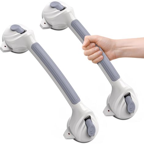 Shower Handle Suction Cup, 42.5 cm Strong Grip Shower Grab Bars for Seniors, Disabled, Injured, 110 kg Safety Suction and Removable Handle, Grey, 2 Pieces (1/5)