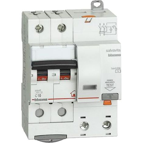 Magnetotérmico diferencial Bticino 10A 2 polos 30MA AC 4.5KA 4M GC8230AC10