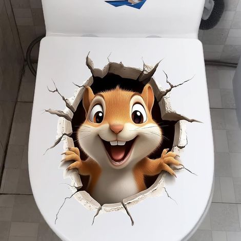 3D-Eichhörnchen-Aufkleber für den Toilettensitz, wasserfest, Badezimmer-/Toilettendekoration