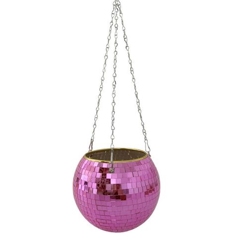 Miroir Boule Disco Panier Suspendu Bohème, Pot de Fleurs Brillant Intérieur, Support Plante Murale Fenêtre Déco Moderne