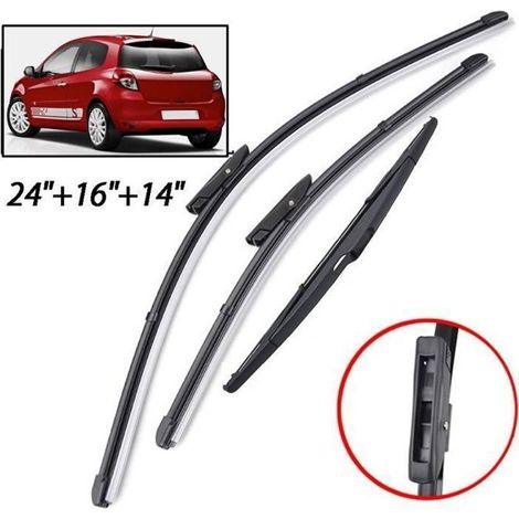 Lot de 3 Balais d'essuie-glace avant + arrière pour Renault Clio MK III Hayon 2005 - 2012