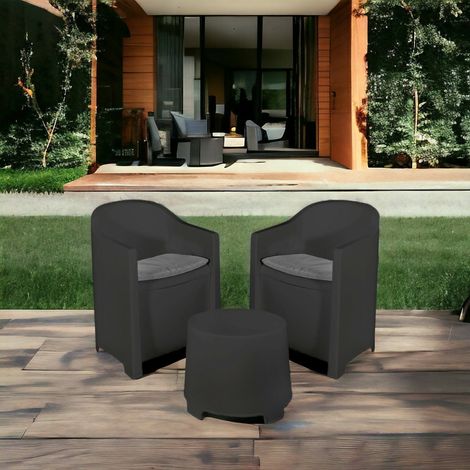 Dmora - Conjunto de salón de exterior Milazzo, Composición de jardín con 2 sillones y 1 mesa de centro, Salón interior y exterior con cojines, 100% Made in Italy, Antracita (1/3)