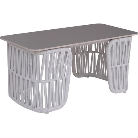 [JAMAIS UTILISÉ] Table basse HHG-224, table de jardin, table de balcon, extérieur, tressage en corde, pierre frittée 43 x 90 x 45 cm, gris clair, plateau gris (1/5)