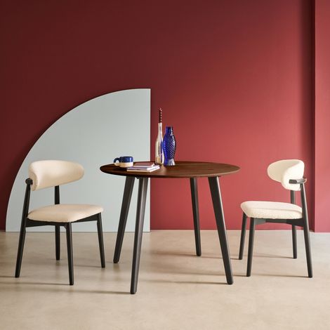 Table à manger ronde effet noyer pieds métal noir 4 places (1/5)