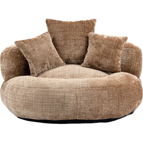 Poltrona puff in ciniglia con schienale alto e 3 cuscini 108x108x52 cm caffè (1/5)