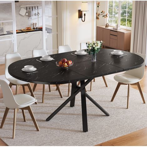 Mesa comedor extensible redonda MDF negro 100 a 140 cm HAVRYA (1/5)